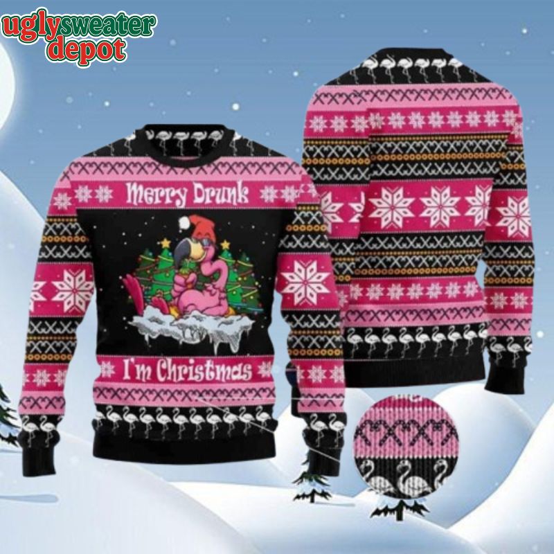 Flamingo Merry Drunk I’m Christmas Ugly Sweater