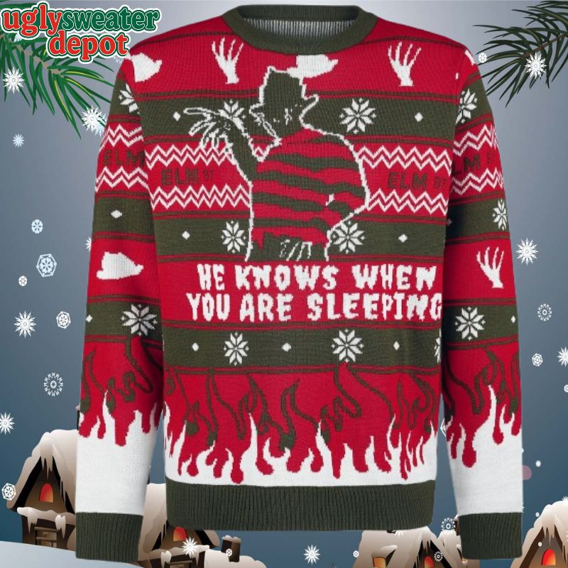 Freddy Krueger Black Vibes He Knows When You Are Sleeping Christmas Sweater