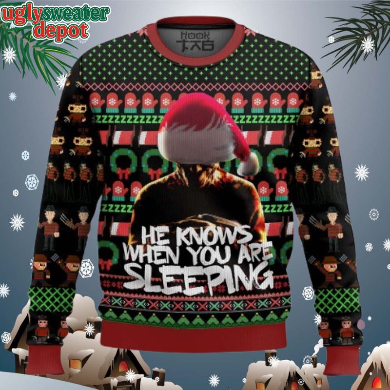 Freddy Krueger He Knows When You Are Sleeping Ugly Christmas Sweater