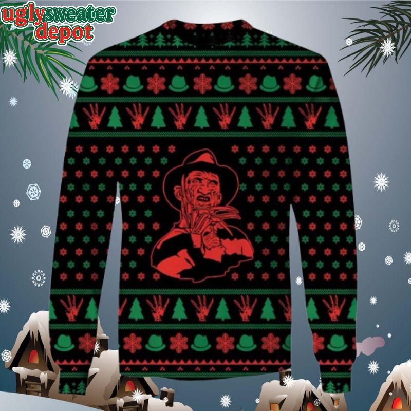 Freddy Krueger Nightmare on Elm Street Claw And Pine Tree Pattern Christmas Sweater