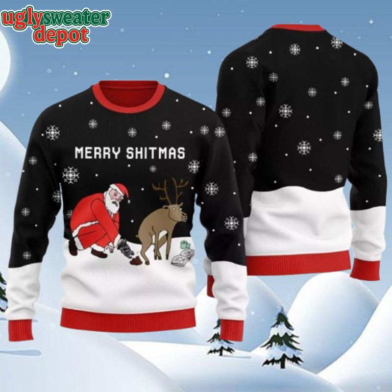 Merry Shitmas Reindeer Naughty Men’s Ugly Christmas Sweater