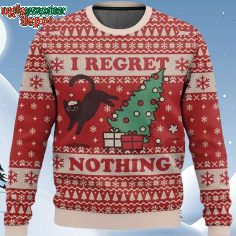 On The Naughty List I Regret Nothing Cat Ugly Christmas Sweater