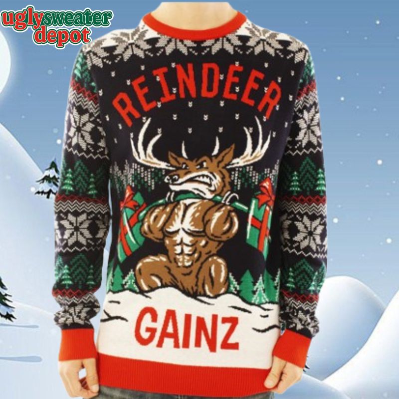 Ladies Snowflake Reindeer Black Theme Xmas Knitted Ugly Christmas Sweater