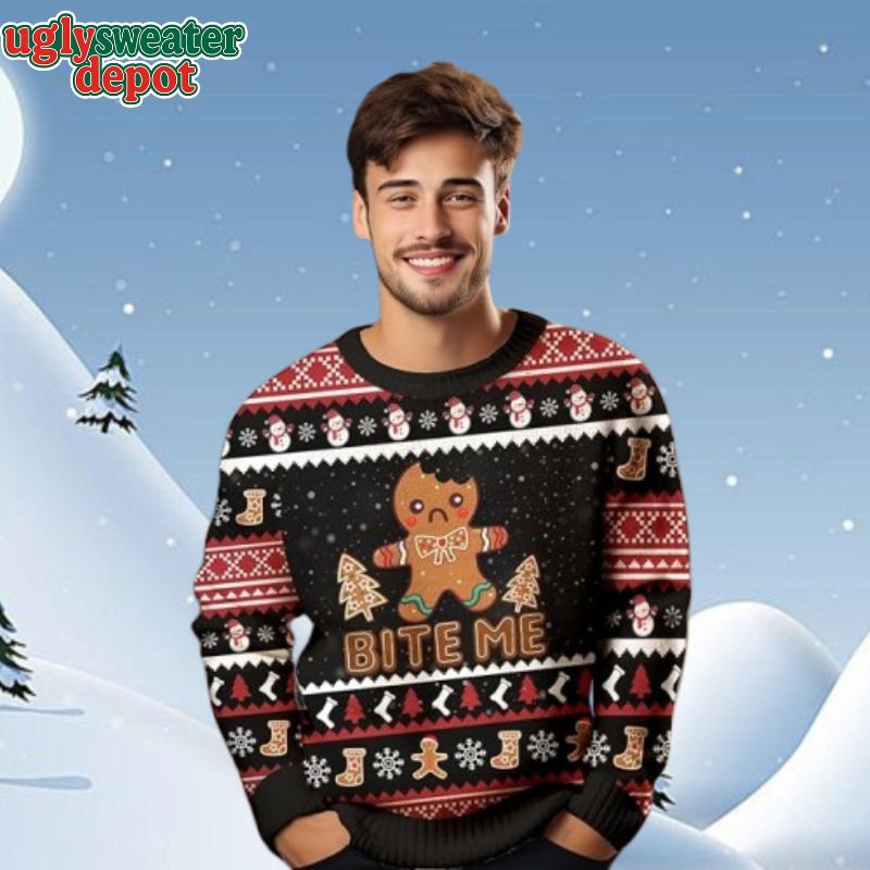 Gingerbread Bite Me Ugly Christmas Sweater