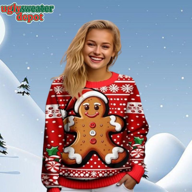 Gingerbread Santa Hat Red Theme Ugly Christmas Sweater Gingerbread Santa Hat Red Theme Ugly Christmas Sweater