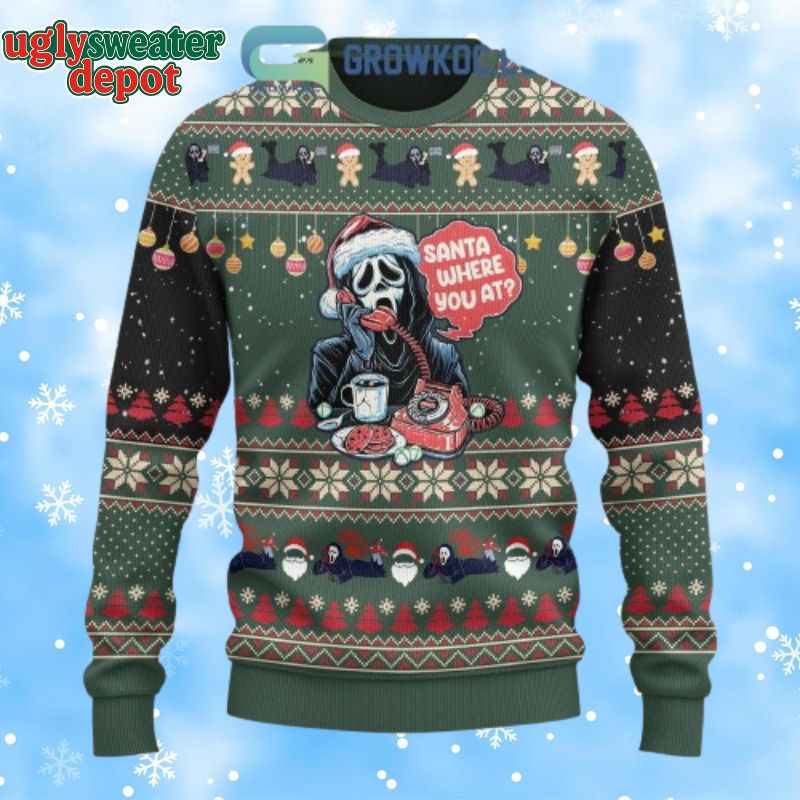 Horror Movies Ghostface Santa Where You At Snow Christmas Ugly Sweater