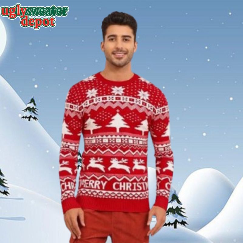 Merry Christmas Sweater Reindeers Snowflakes Ugly Knitted Sweater