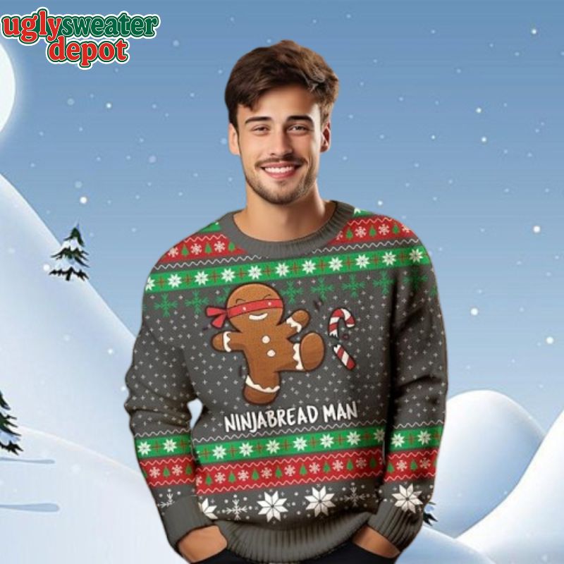 Ninjabread Man Ugly Christmas Sweater for Women Men
