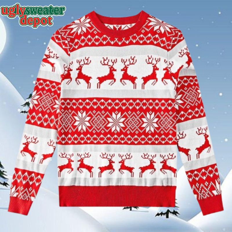 Red Reindeer Snowflake Pattern Knitted Ugly Christmas Sweater