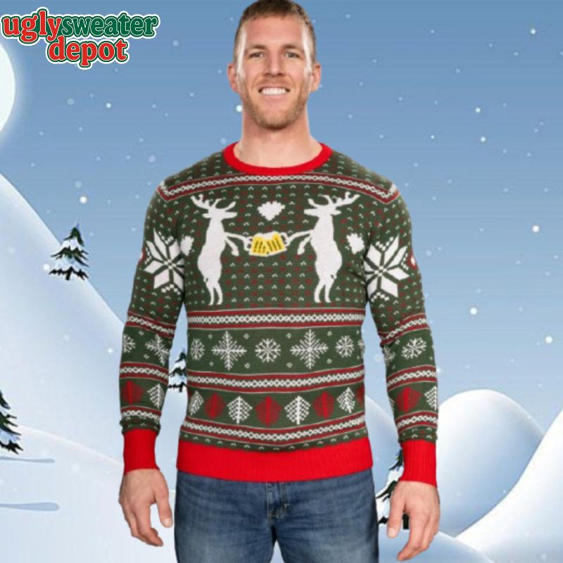Reindeer Cheers Beer Holiday Snowflakes Unisex Knitted Ugly Christmas Sweater