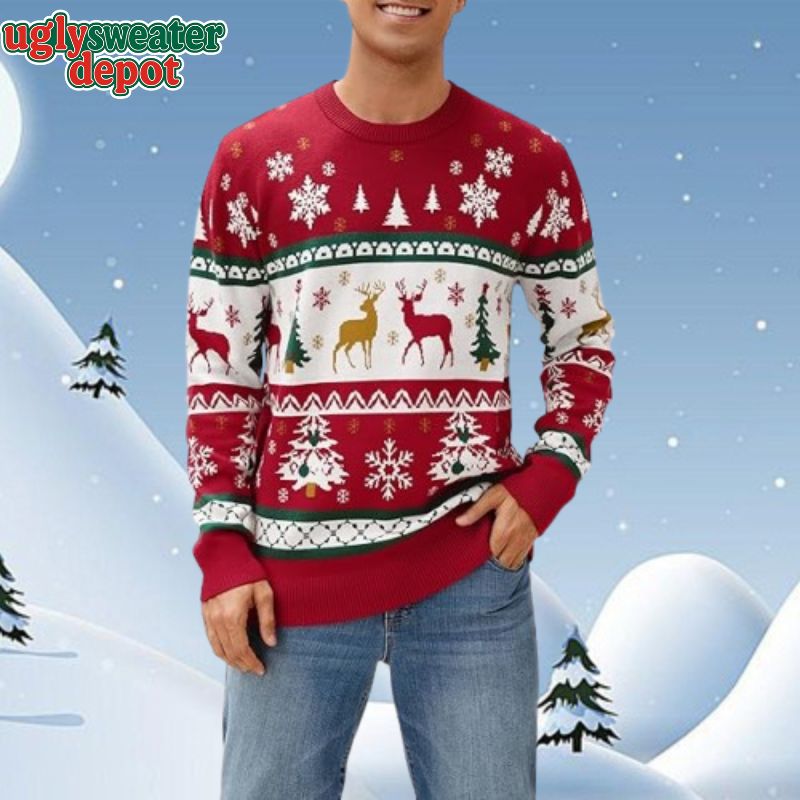 Reindeer Christmas Snowflake Pinetree Ugly Christmas Sweater