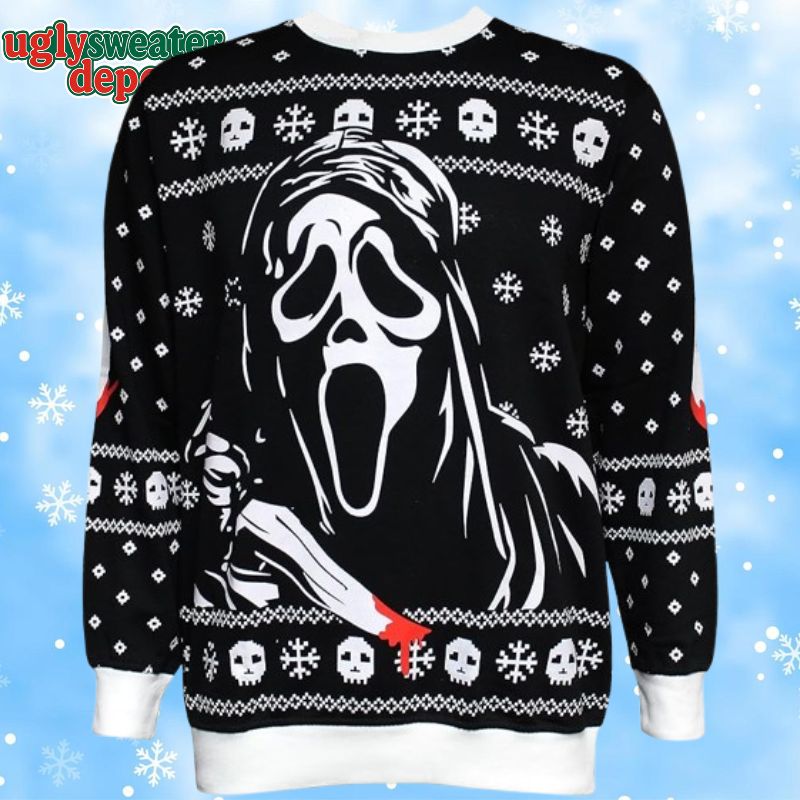 Scream Ghostface Black Theme Ugly Christmas Sweater