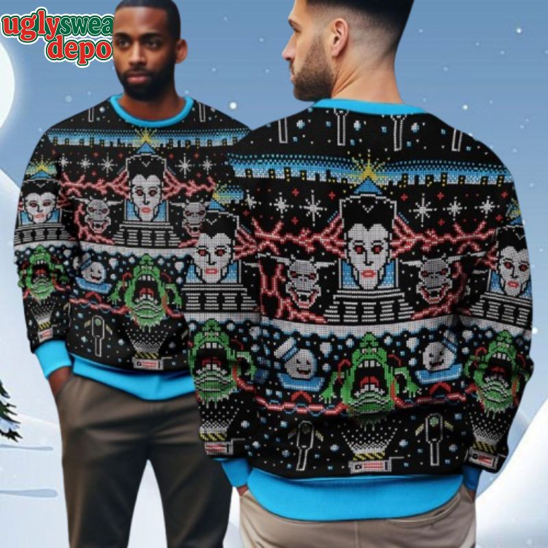 Ghostbusters Slimer Bustin Ugly Christmas Sweater