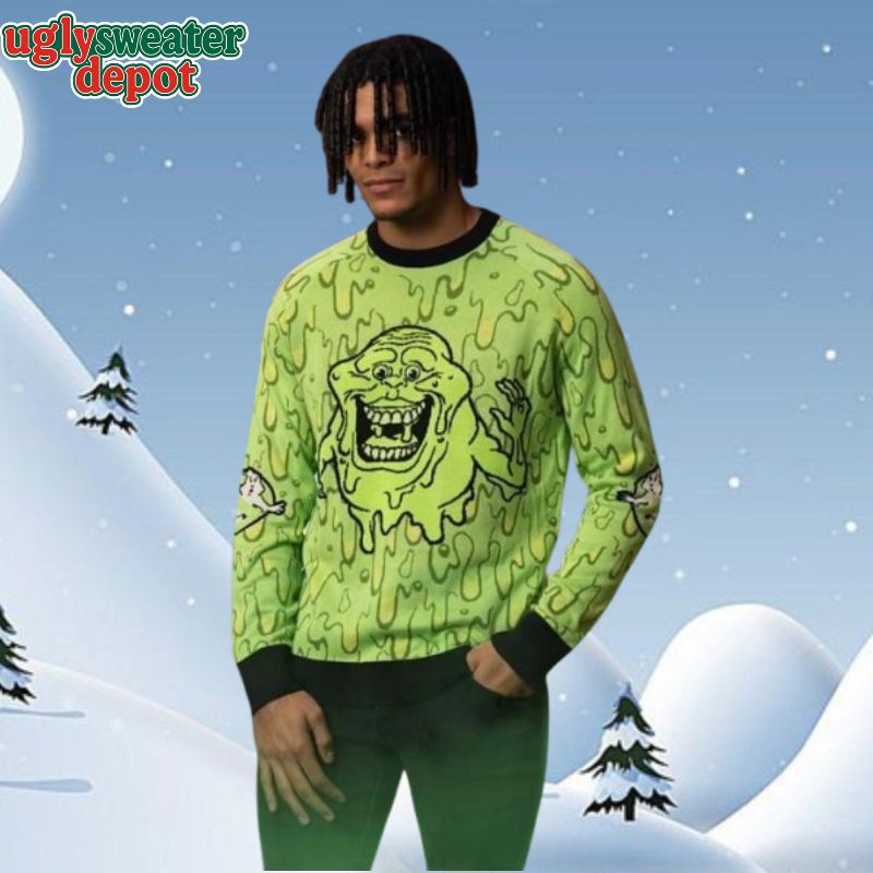 Ghostbusters Slimy Salutations Slimer Men Ugly Knitted Christmas Sweater