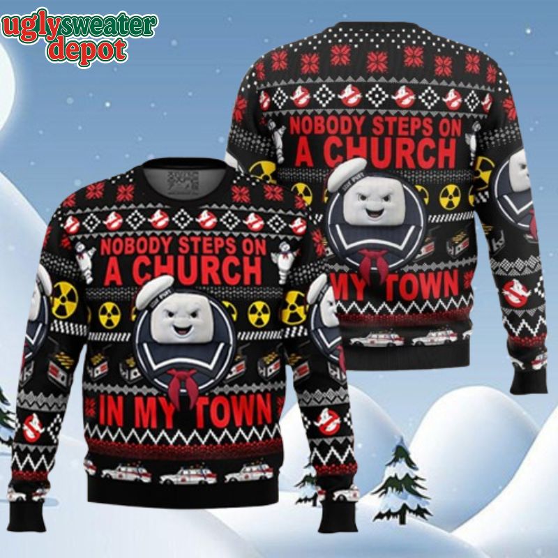 Ghostbusters Tacky Nobody Steps On A Church Ugly Christmas Sweater