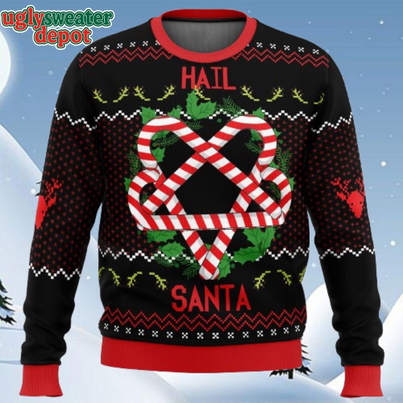 Hail Santa Candy Cane Ugly Christmas Sweater
