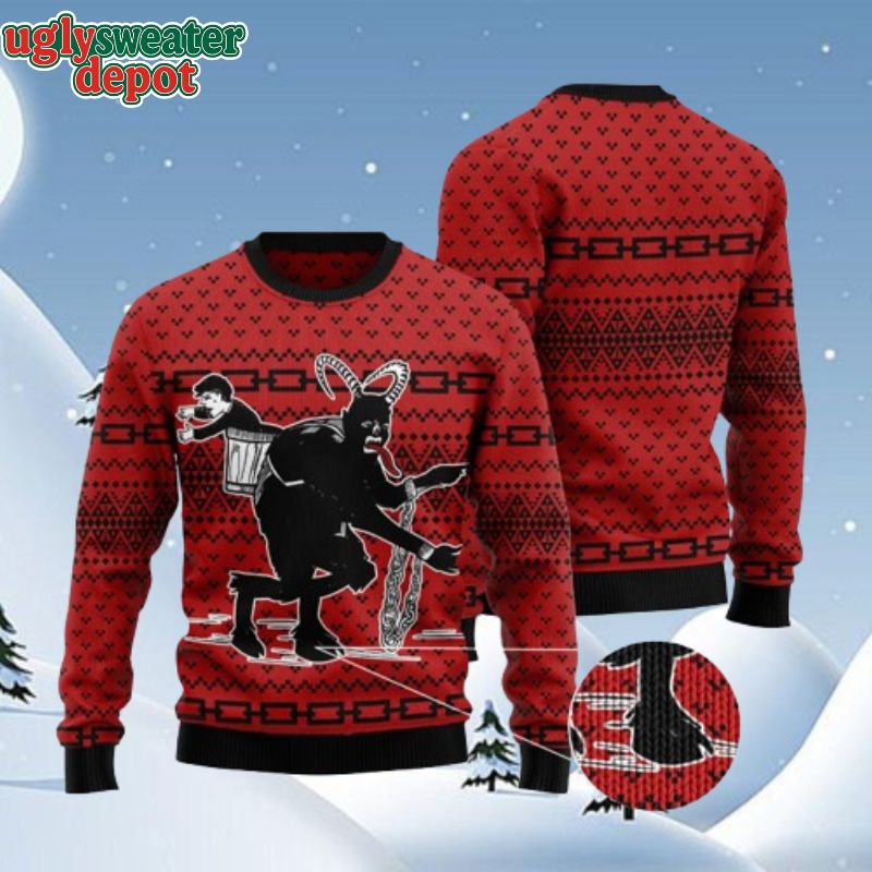 Krampus Horror Metal Chains Pattern Ugly Christmas Sweater