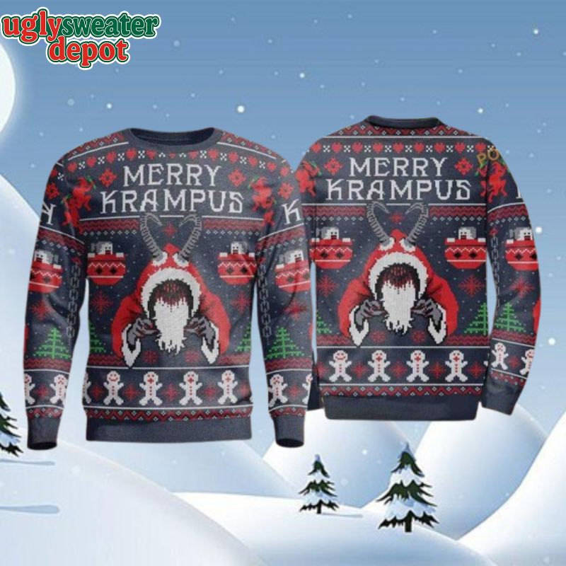 Merry Krampus Hidden Horror Santa Xmas Ugly Christmas Sweater