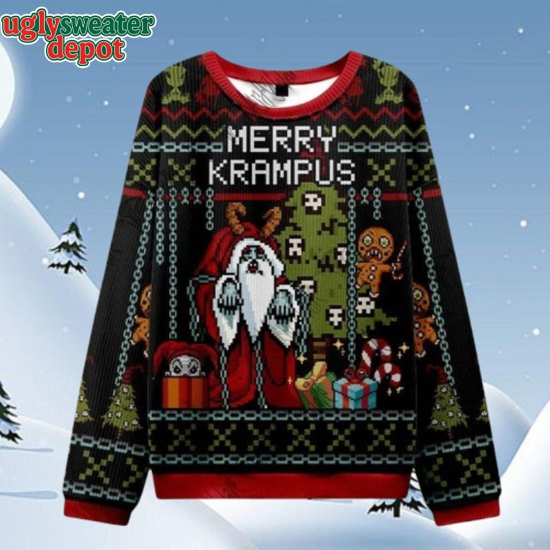 Merry Krampus Horror Night Santa Fake Ugly Christmas Sweater