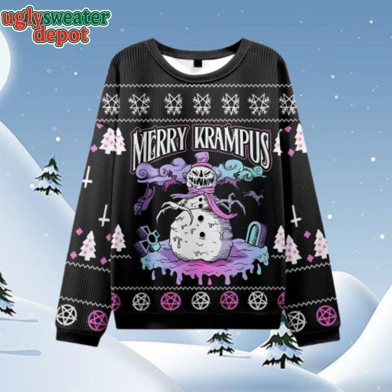 Merry Krampus Horror Snowman Knitted Ugly Christmas Sweater