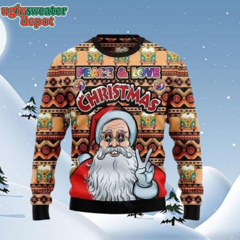 Peace And Love Christmas Santa Claus Ugly Christmas Sweater