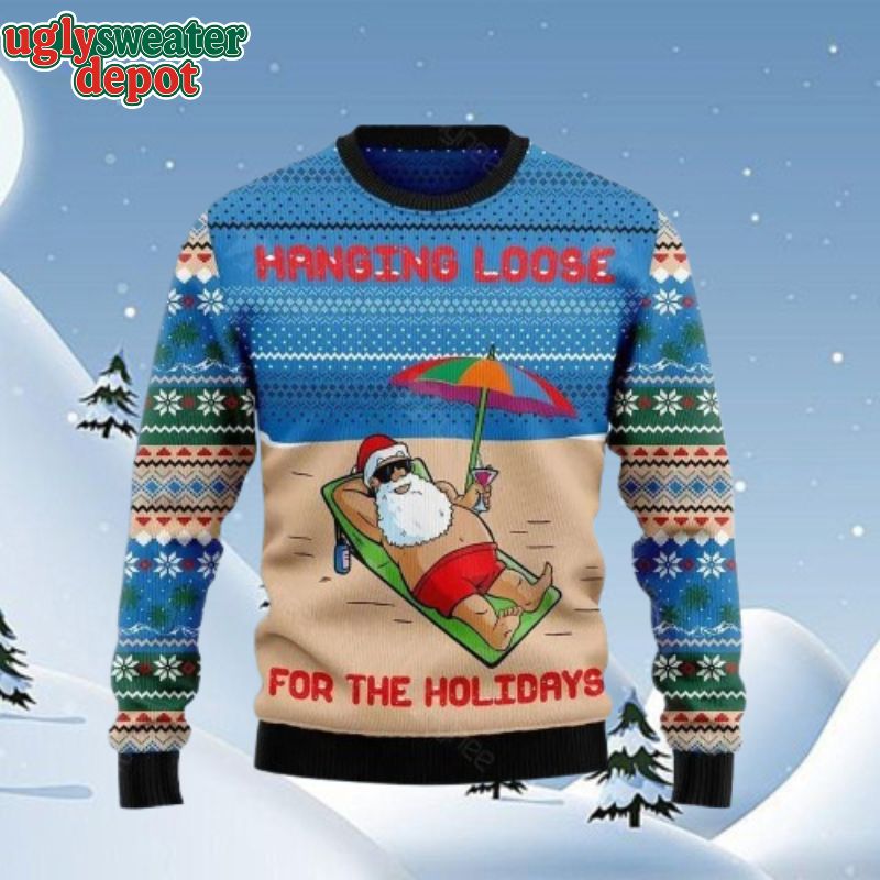 Santa Claus Hanging Loose For The Holidays Ugly Christmas Sweater