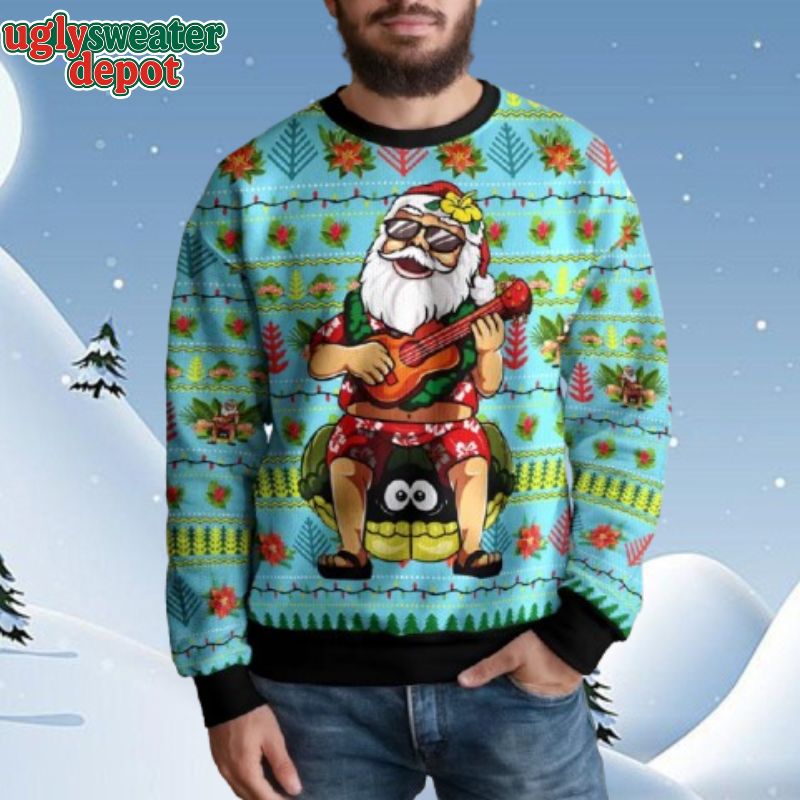 Santa Ukulele Funny Tropical Summer Ugly Christmas Sweater
