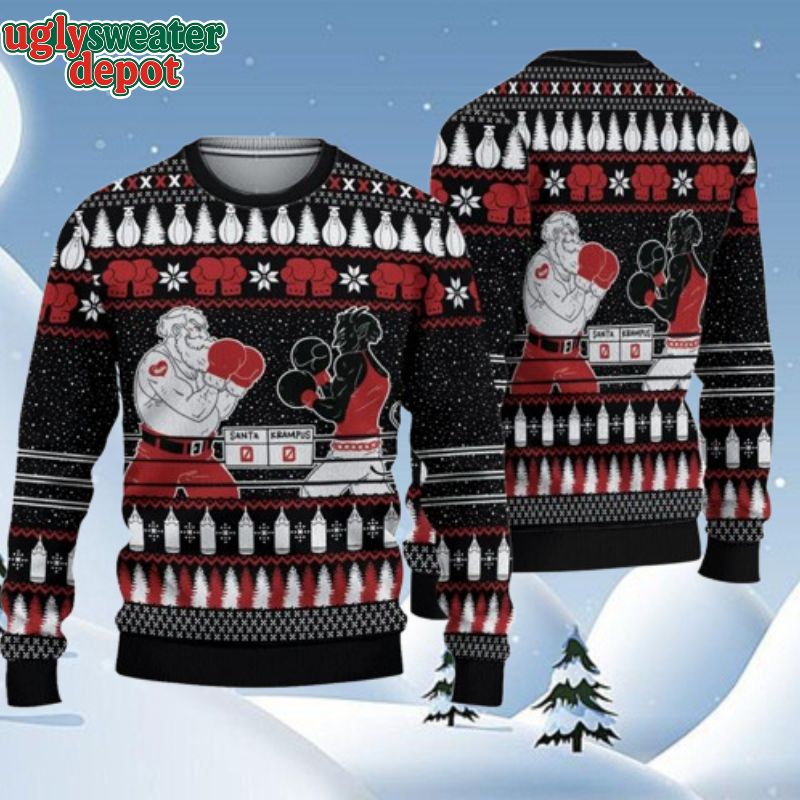 Santa Vs Krampus Fight For Xmas Krampus Ugly Christmas Sweater