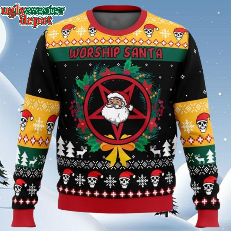 Worship Santa Ugly Christmas Sweater
