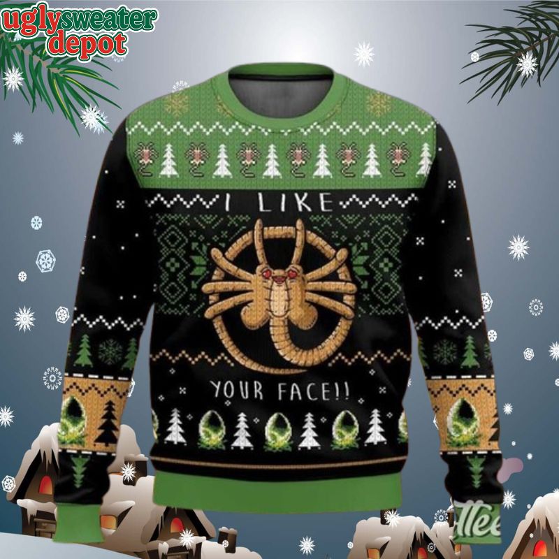 Alien Facehugger I Like Your Face Christmas Ugly Sweater