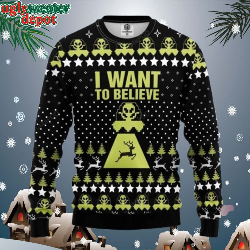 Alien I Want To Believe UFO Ugly Christmas Sweater