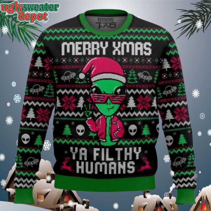 Alien Ya Filthy Humans Christmas Ugly Sweater