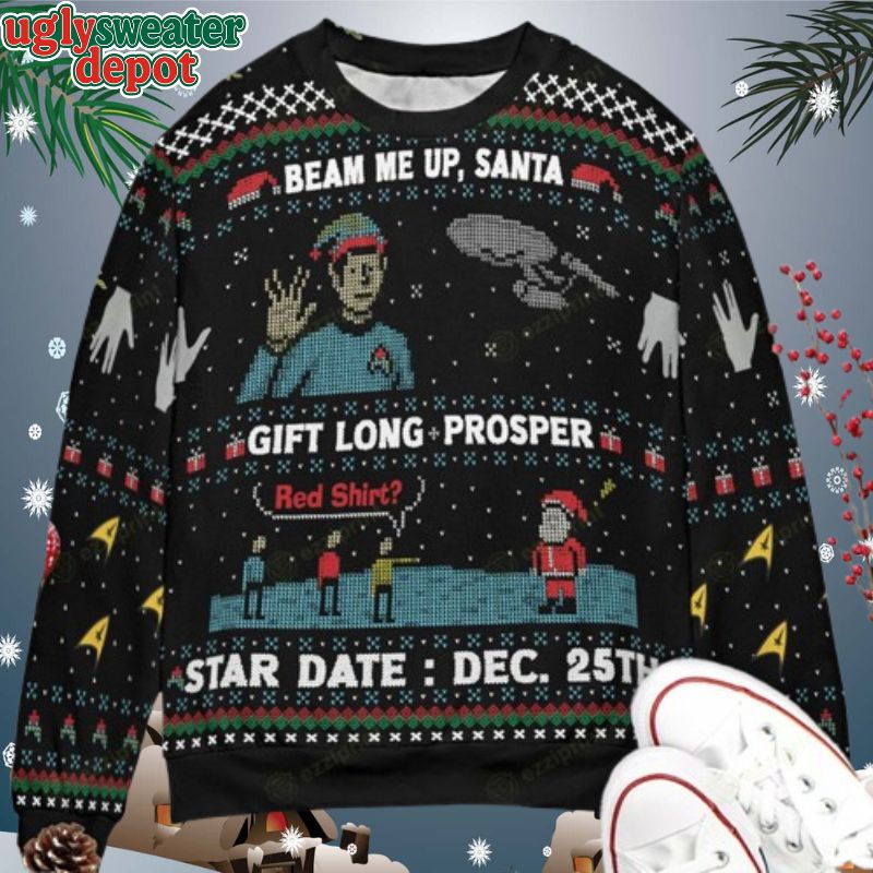 Beam Me Up, Santa Star Trek Ugly Christmas Sweater