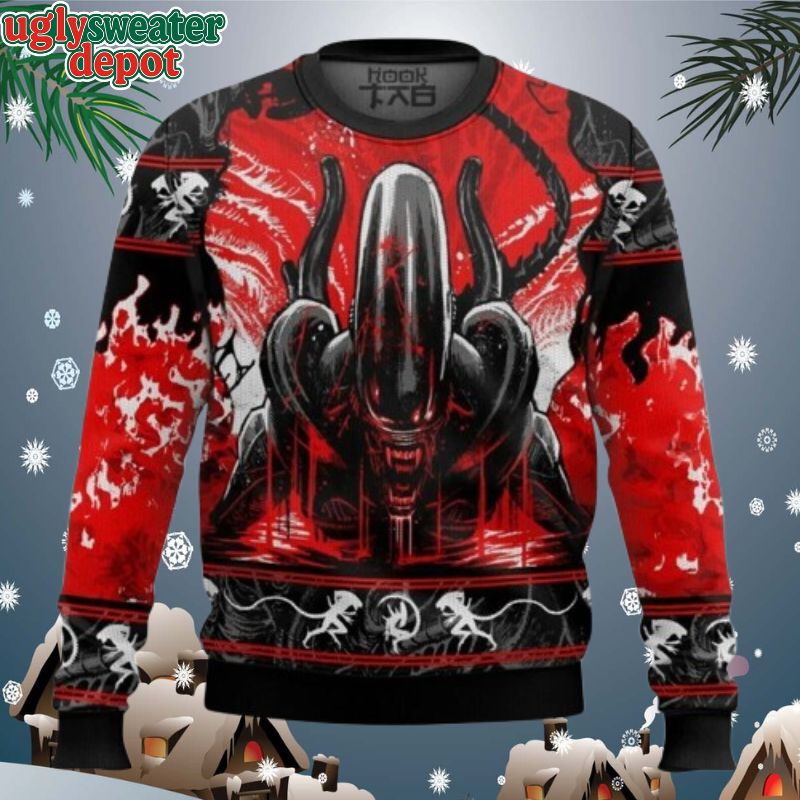 Blooding Xenomorph Alien Queen Ugly Christmas Sweater