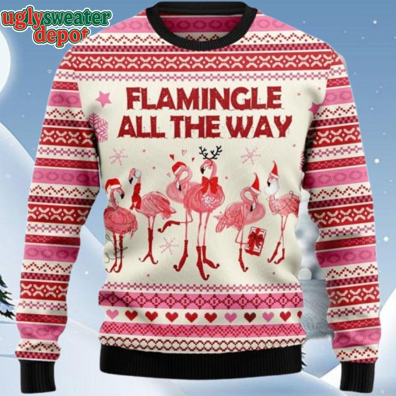 Flamingle All The Way Flamingo Ugly Christmas Sweater