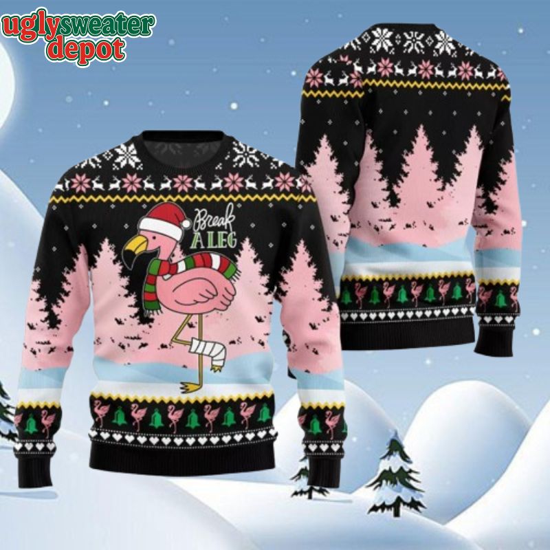 Flamingo Break A Leg Funny Ugly Christmas Sweater