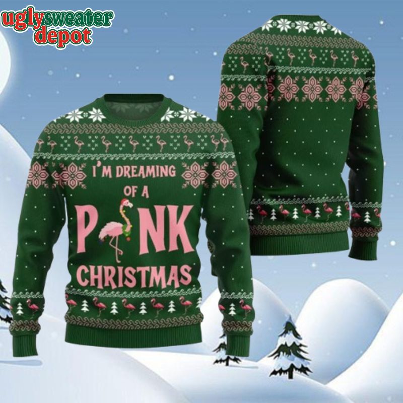Flamingo I’m Dreaming of a Pink Christmas Ugly Christmas Sweater