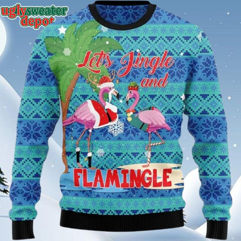 Flamingo Let‘s Jingle And Flamingle Ugly Christmas Sweater