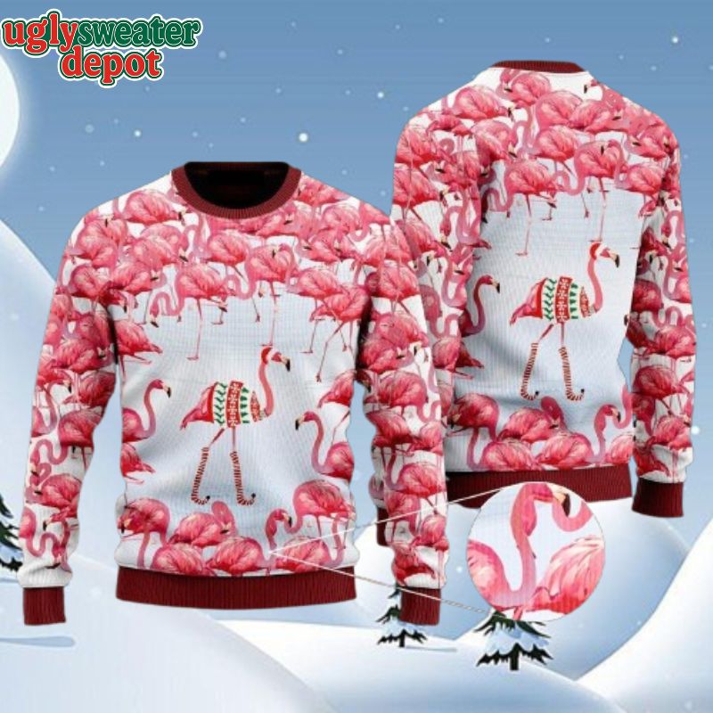 Flamingo Seamless Ugly Christmas Sweater Pink For Women