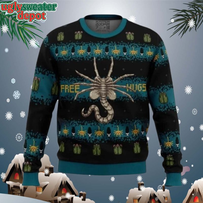 Free Hugs Funny Alien Facehugger Ugly Christmas Sweater