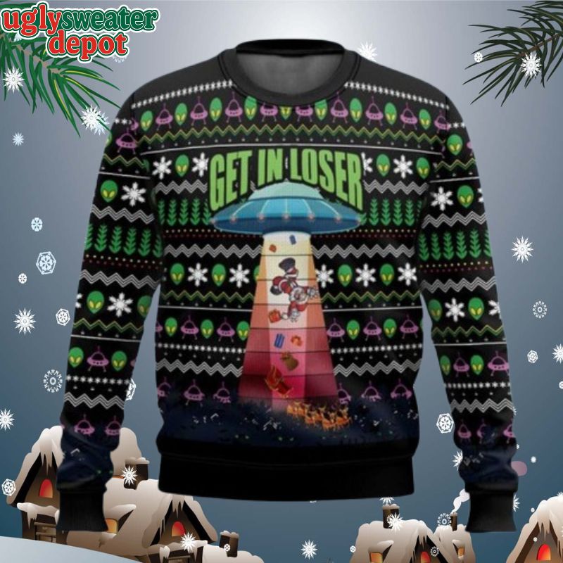 Get In Loser Alien Kidnaps Santa Claus Ugly Christmas Sweater