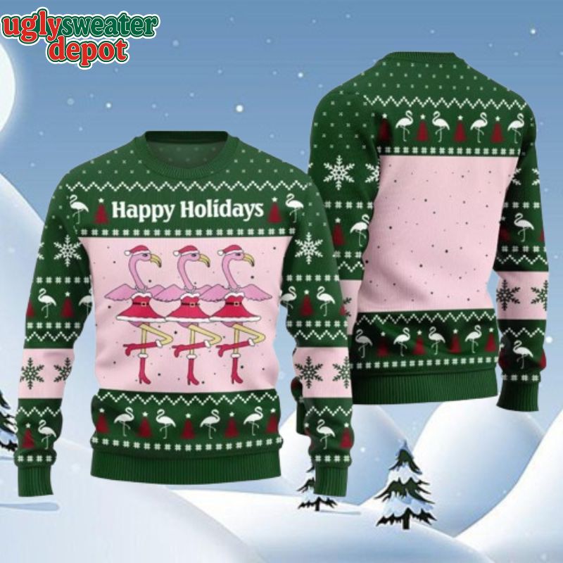 Happy Holidays Flamingo Dancing Ugly Christmas Sweater