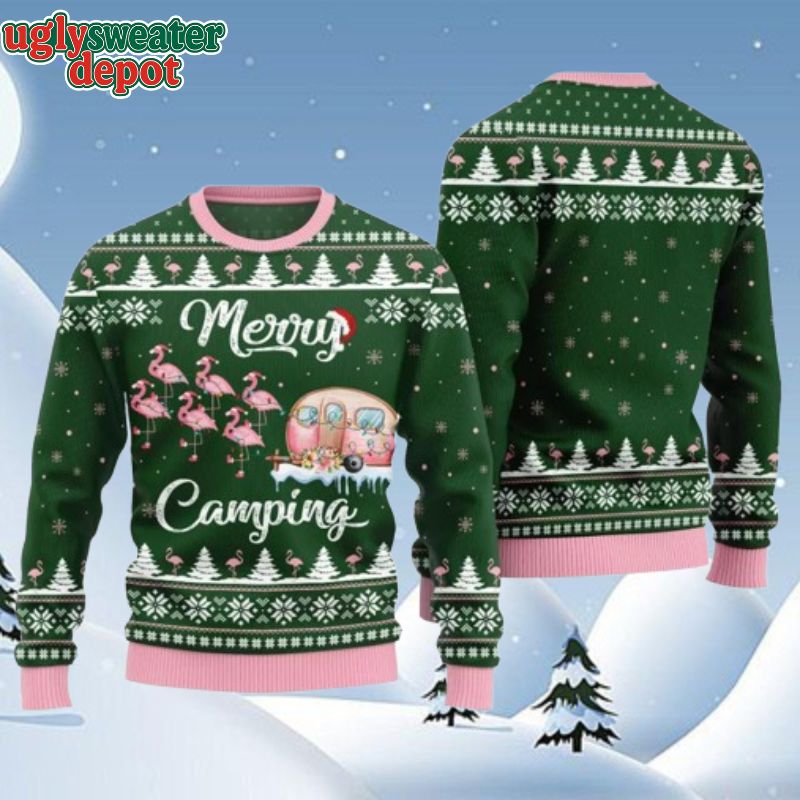 Merry Camping Flamingo Ugly Christmas Sweater