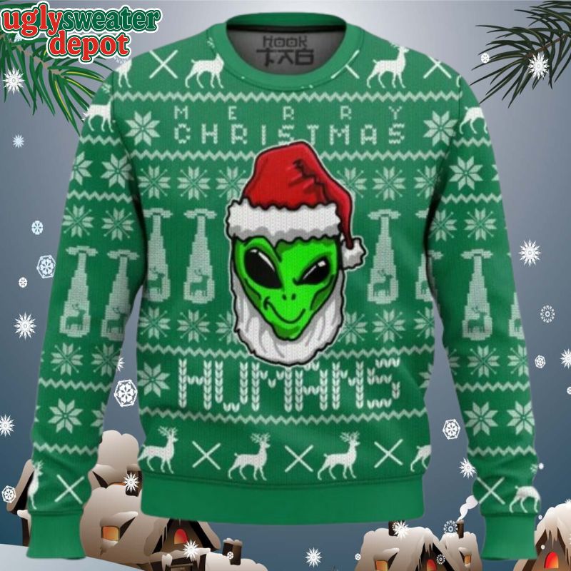 Merry Christmas Human Alien Ugly Christmas Sweater