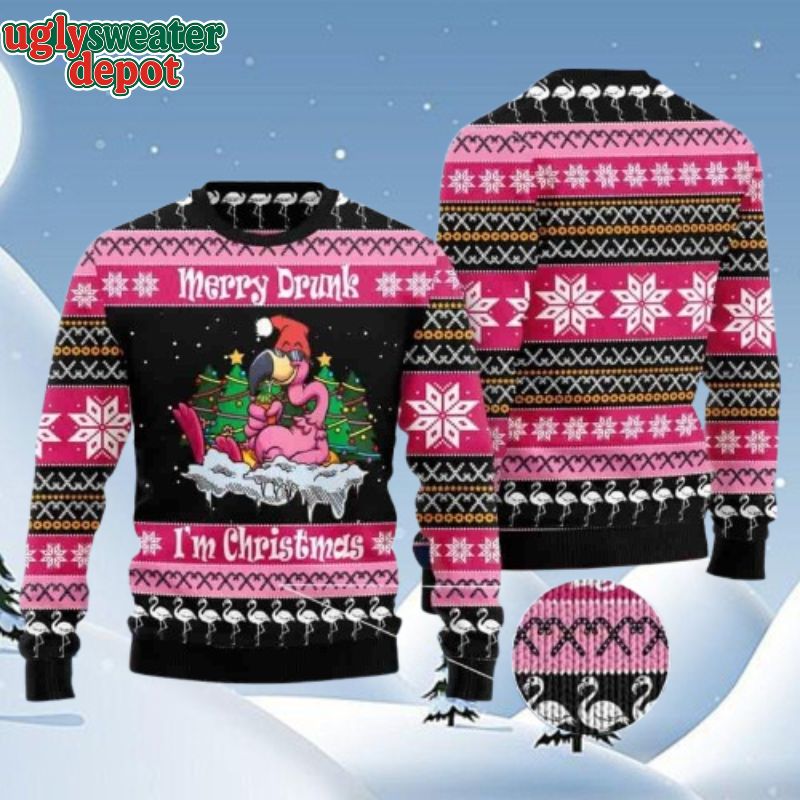 Merry Drunk I’m Christmas Flamingo Ugly Christmas Sweater