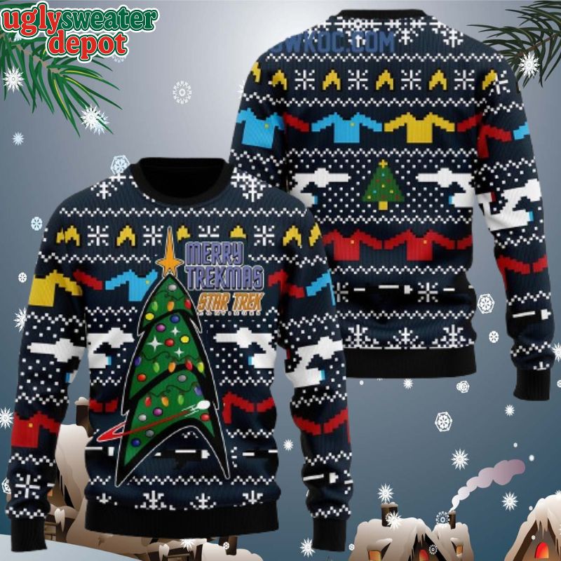 Merry Trekmas Star Trek Pattern Ugly Christmas Sweater