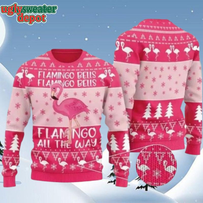 Pink Flamingo Bell  Flamingo All The Way Ugly Christmas Sweater
