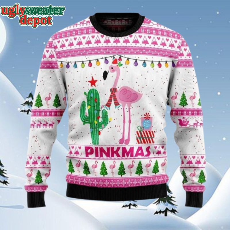 Pinkmas Flamingo Cactus Decoration Christmas Ugly Sweater