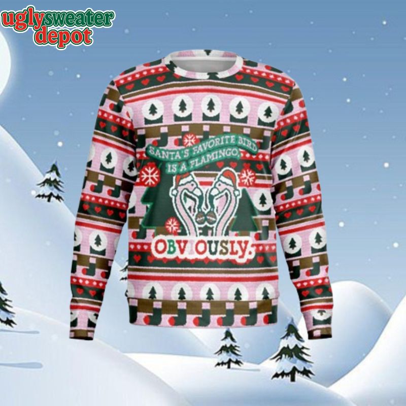 Santa’s Favorite Bird Is A Flamingo Ugly Christmas Sweater