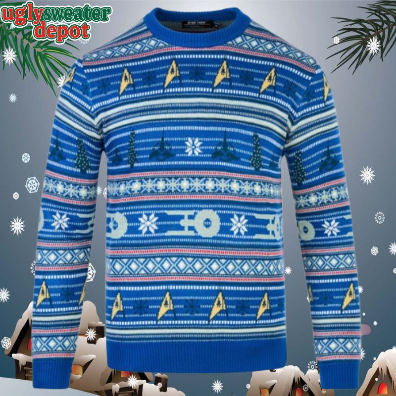 Star Trek Pattern Blue Theme Ugly Christmas Sweater